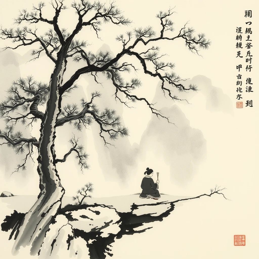 Sitting in Jiangshan, Chinese ink painting