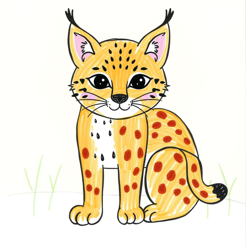 Children's hand-drawn illustration of a Lynx. - Image