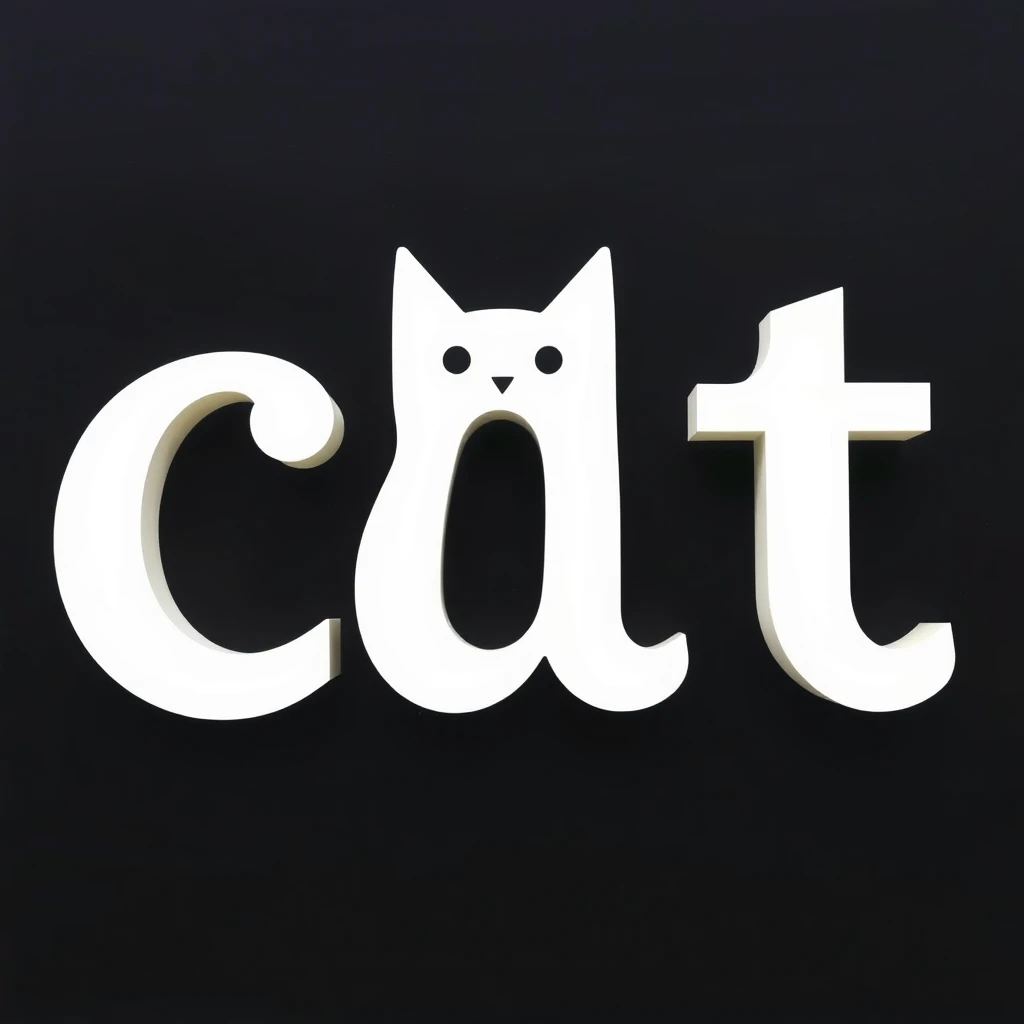 The word “cat” where the shapes of all the letters combine to form a cat using only clever typography. - Image