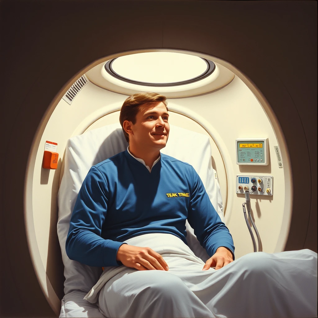 Deforest Kelly in the sick bay of the USS Enterprise, as painted by Arthur Sarnoff 1965. - Image