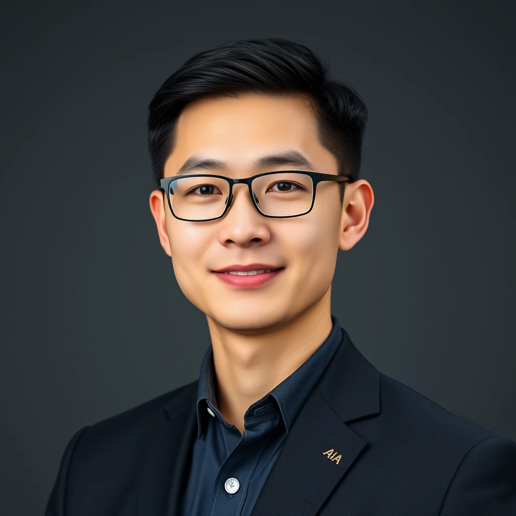 Generate a 3D photo of a Chinese male insurance agent from AIA. He does not wear spectacles. He is 35 years old and is posing for his portrait photo. - Image