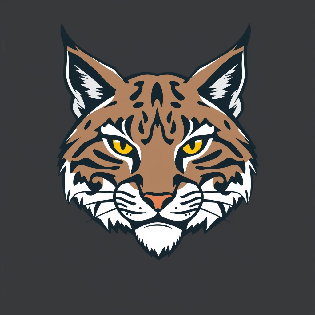 A front facing logo of a Lynx, use the color #005FA3, outline style.