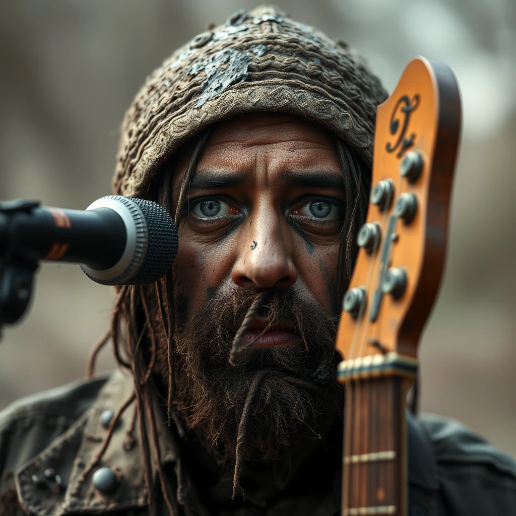 A professional musician scared stuck in the mud, mouth closed. - Image