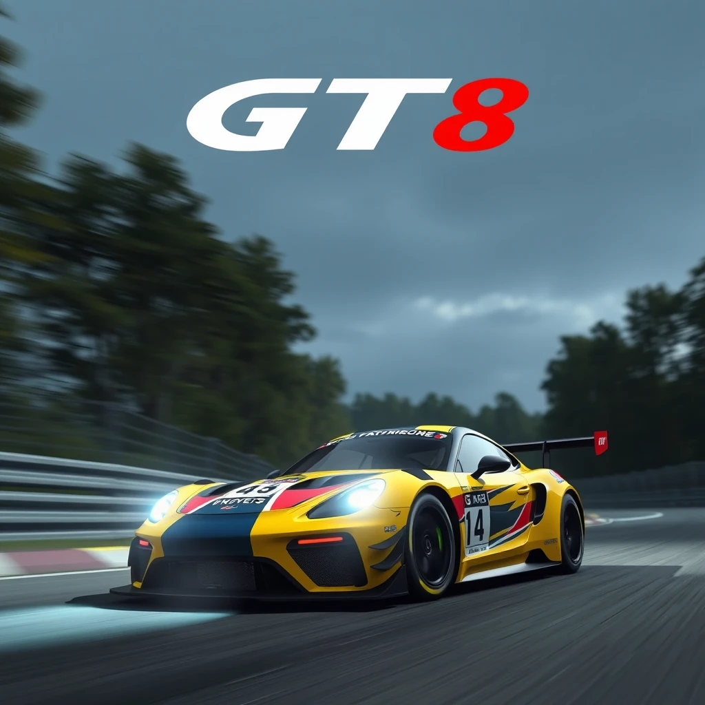 Create a realistic photo with correct lighting of the cover of GT8 for PS5. - Image