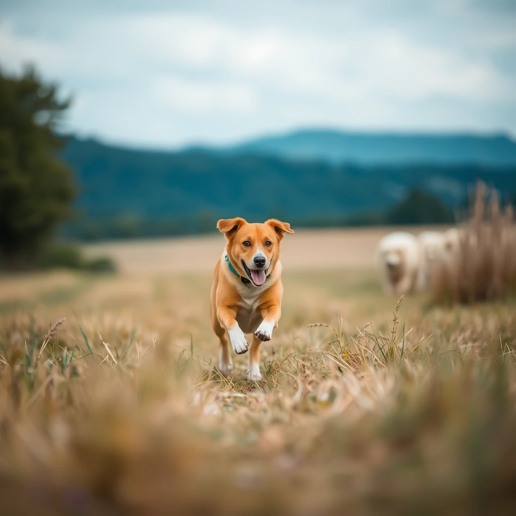 dog running through field photograph