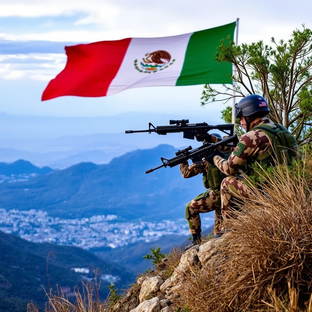 Mexican army in a shootout with Los Zetas cartel on a mountain overlooking Monterrey.