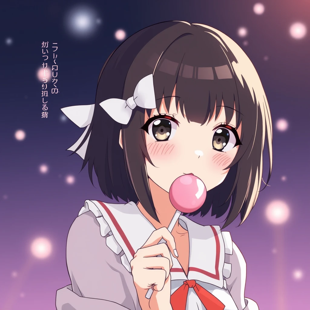 Japanese anime illustration: a girl with a lollipop in hand.