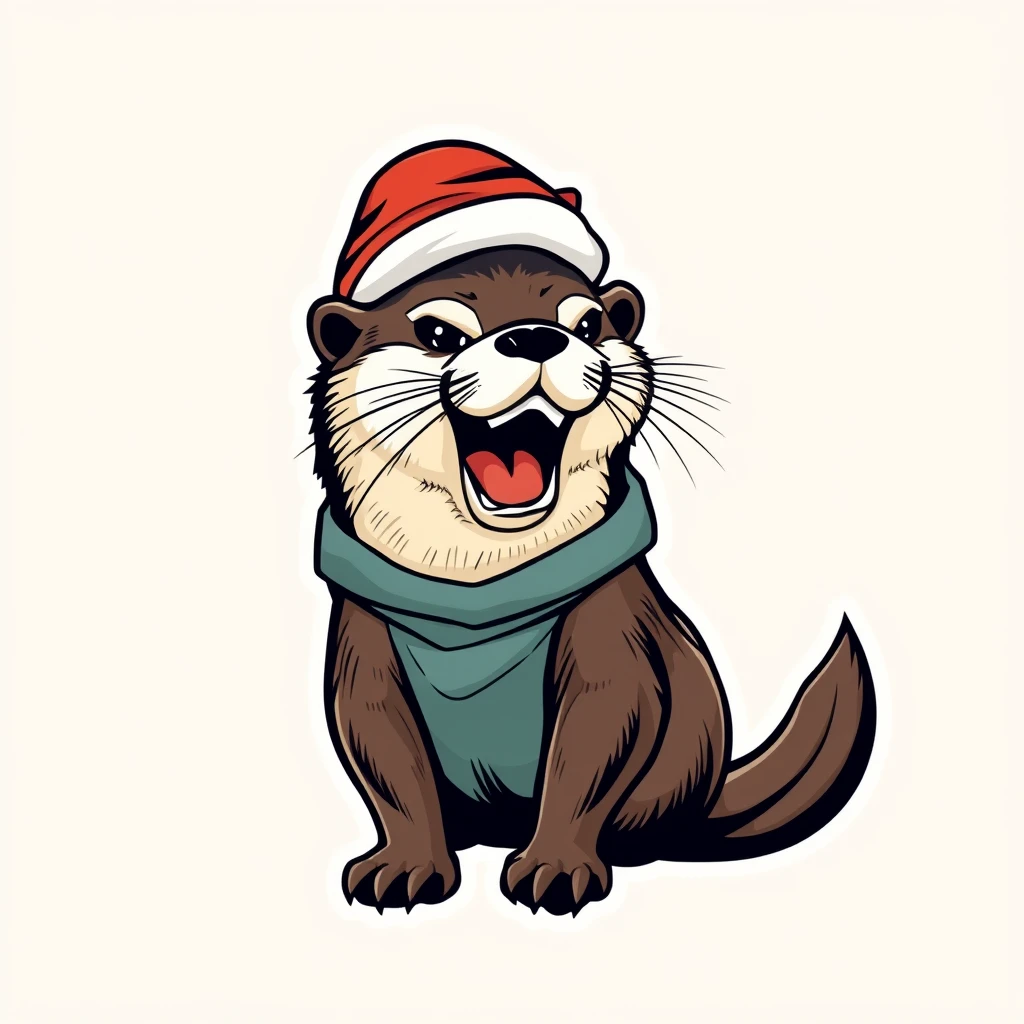 a aggressive otter in homewear, vector sticker, contour, Traditional animation style, adobe illustrator, pure clean bright solid background