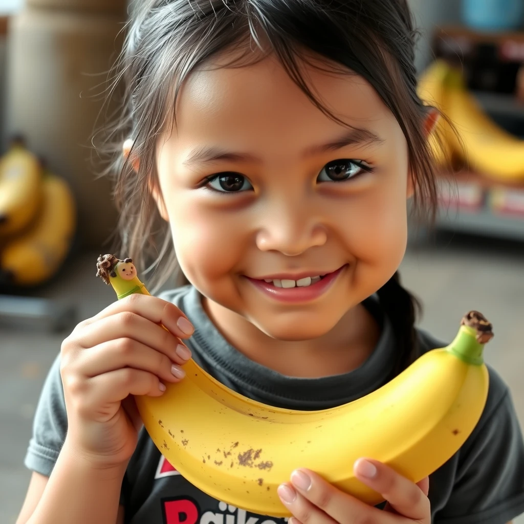 A girl with a banana.