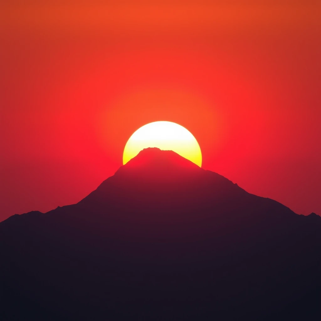 A sun back with a snow mountain at sunset.