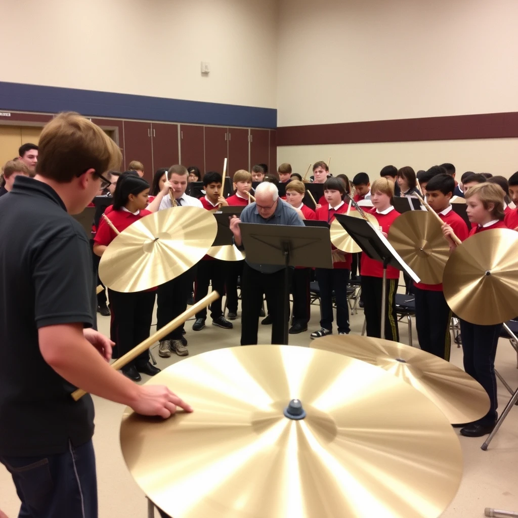 High school band cymbal section with an insane instructor.