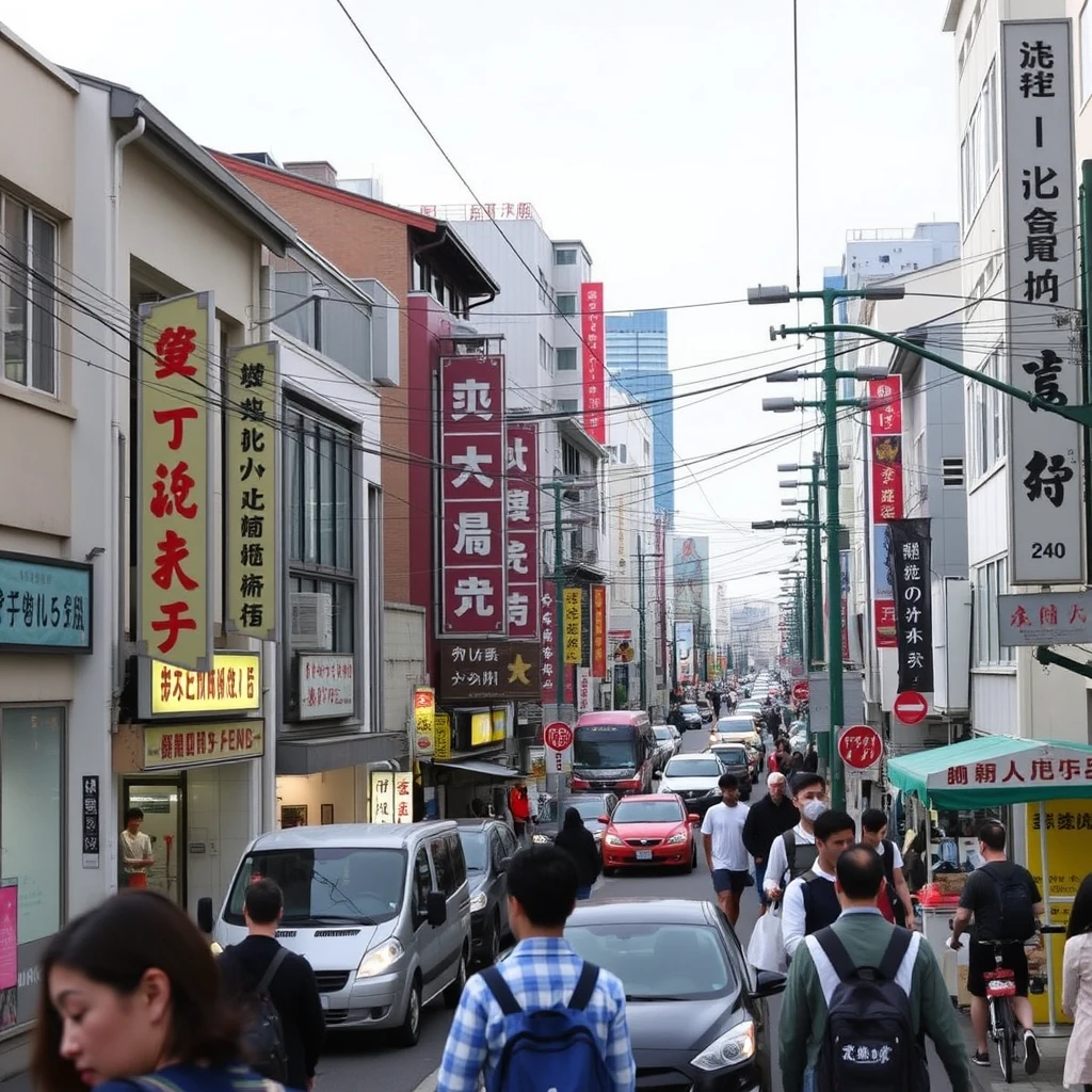 "The busy street has Chinese characters and Japanese language." - Image