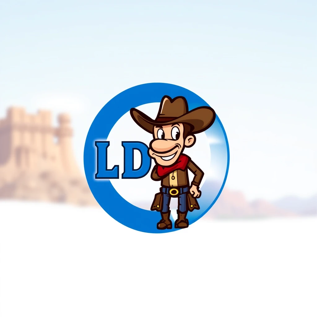 "LD" blue logo in a cartoon cowboy.