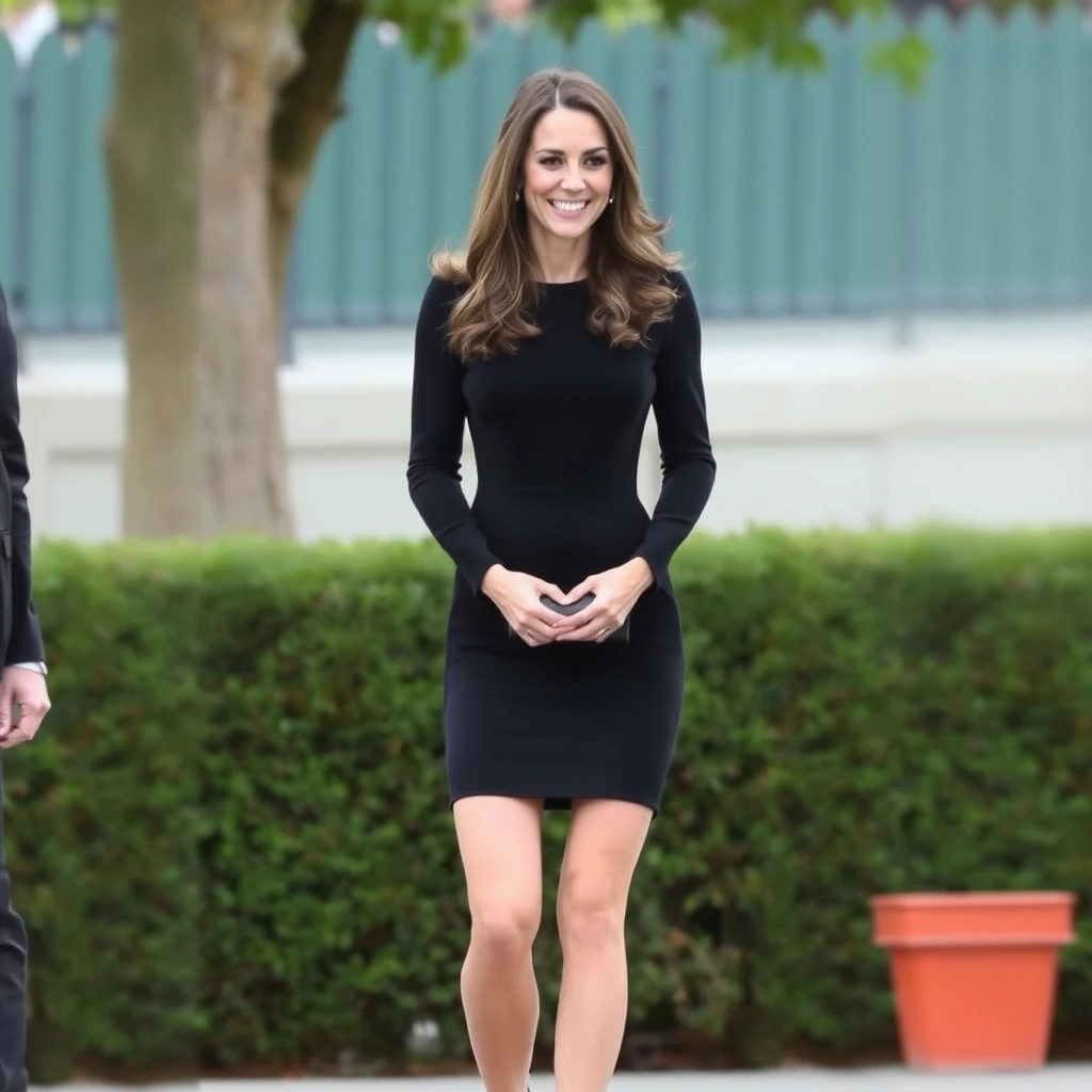 Kate Middleton wearing a tight short dress, showing legs. - Image