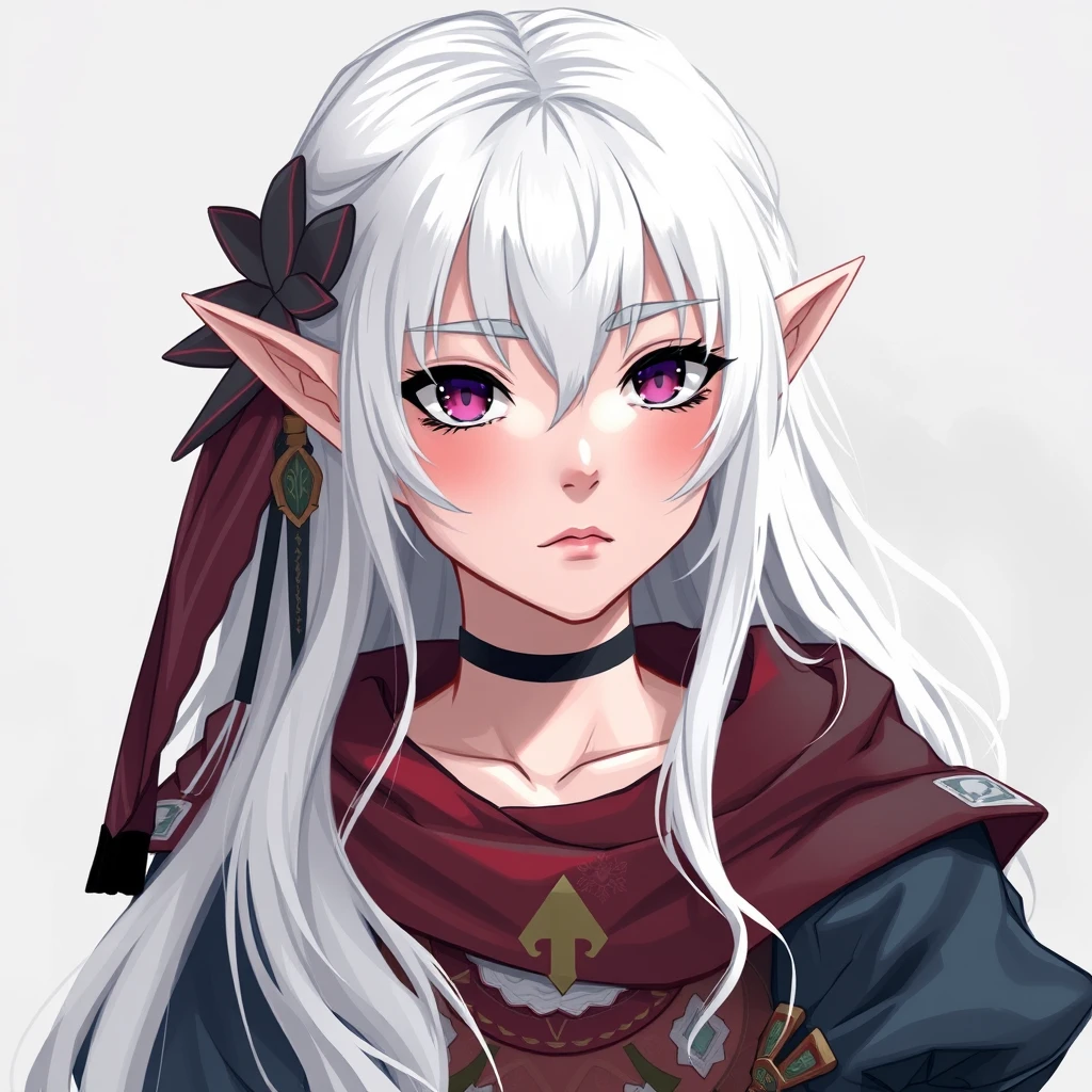 1 girl, nereirfpnxl, White hair, elf ears