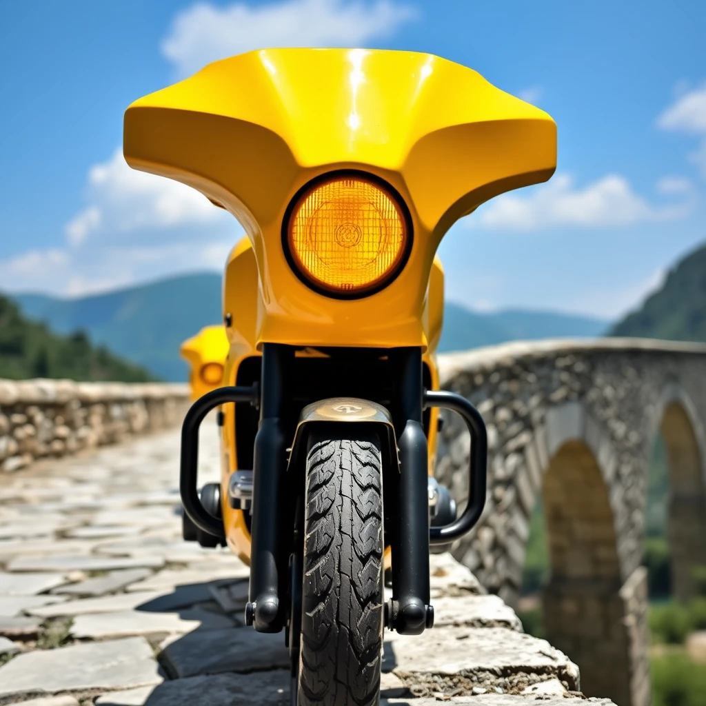 Photo: Yellow T5 on Roman stone bridge in the mountains.