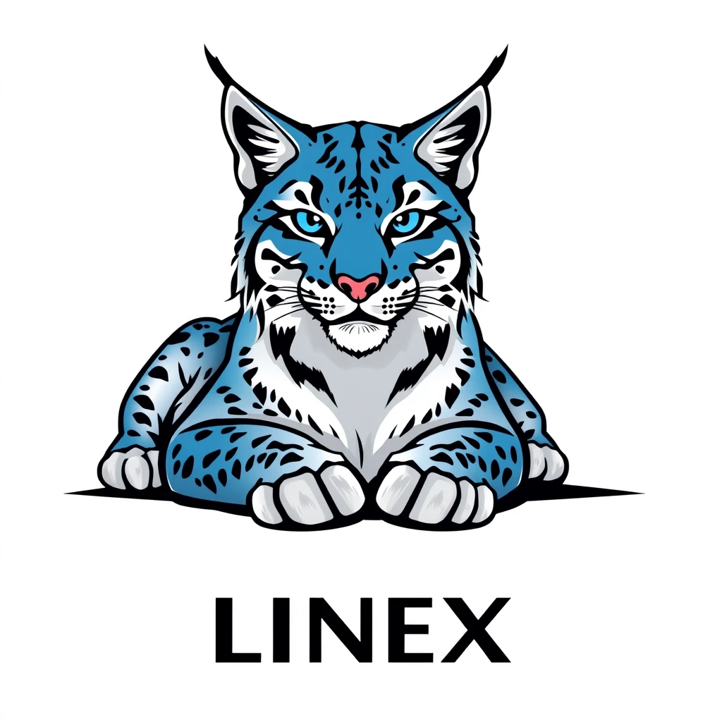 Front profile of a blue lynx lying down as a logo.