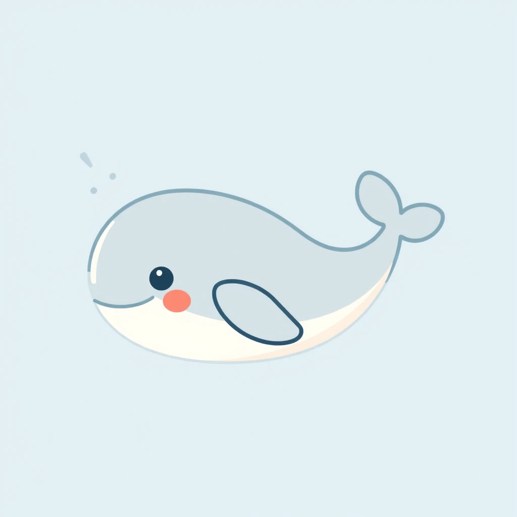 A whale icon in Notion style, round and cute, with a tail resembling the letter 'k'. - Image