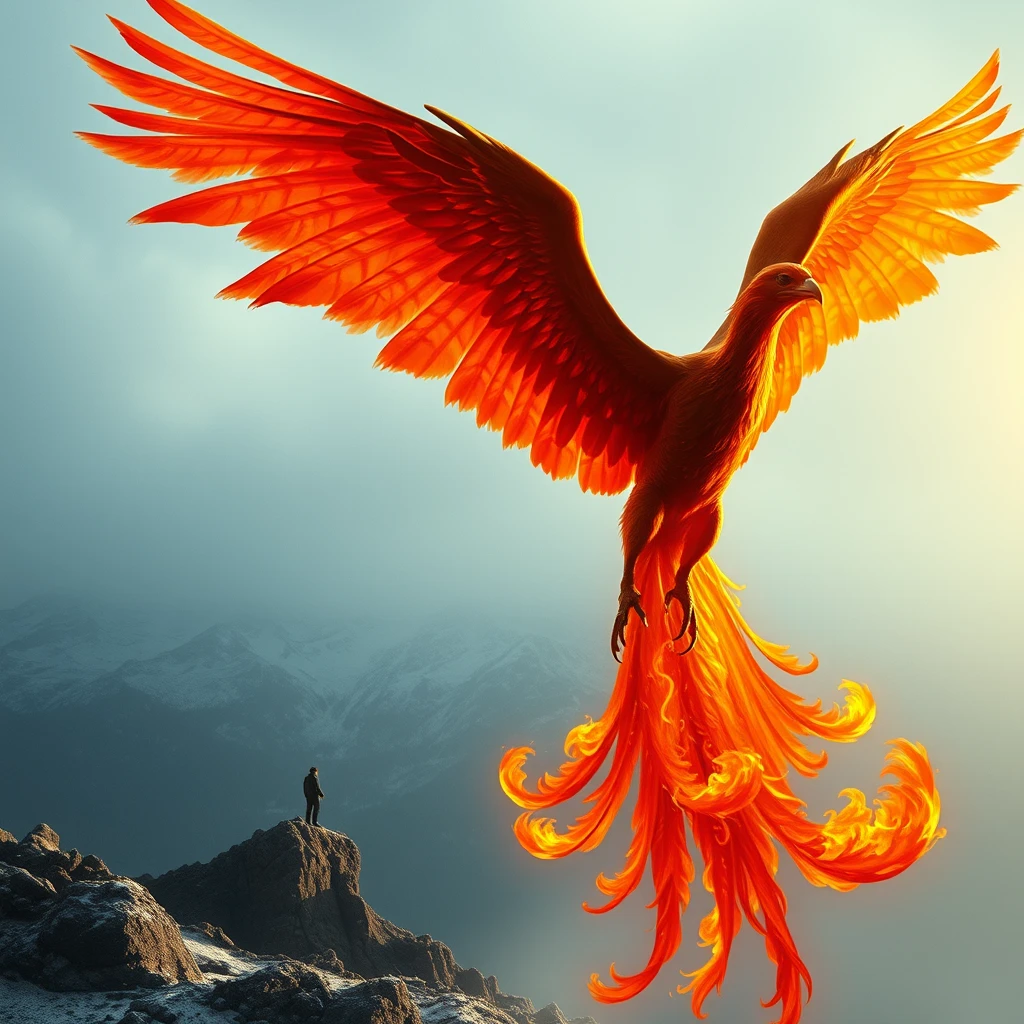 And once upon a time, there was Félix, the Phoenix. She had just hatched from a huge and transcendental egg, appearing to be about 30 meters long, and when she spread her wings, she reached 50. Her skin had a color similar to the fire of a hearth, but more intense; her tail seemed to be the most vivid flame that any being could witness, approaching the divine. She was born in Norway in a mountainous and icy region, which exuded a mystical and unreal atmosphere.