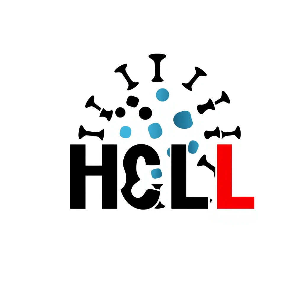 Logo for a microbiological science lab that includes the letters "HCL," turning the C into a virus.