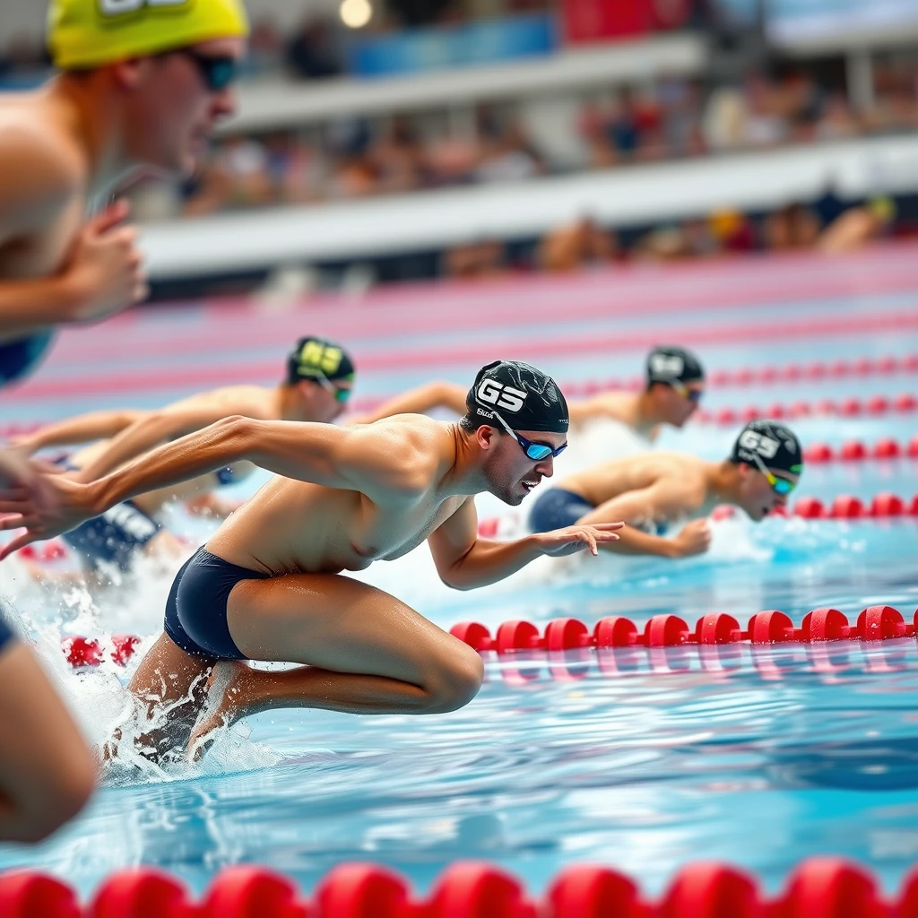 Olympic swimmers running 100m race - Image