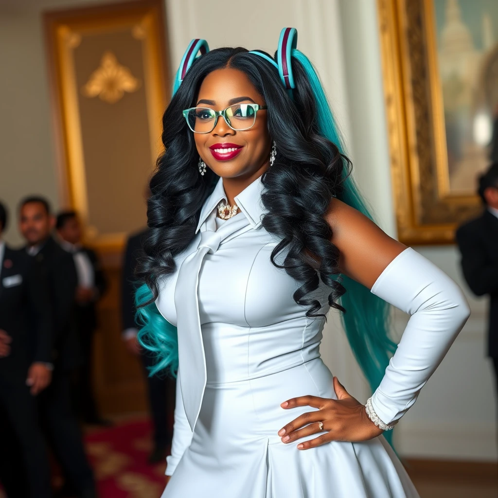 Full body picture of Oprah Winfrey dressed as Hatsune Miku. - Image