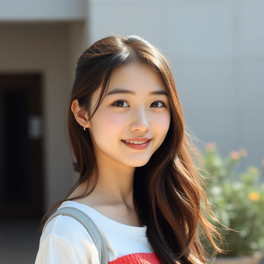 A girl, pretty beautiful, Chinese human, 18 years old, college student, summer. - Image