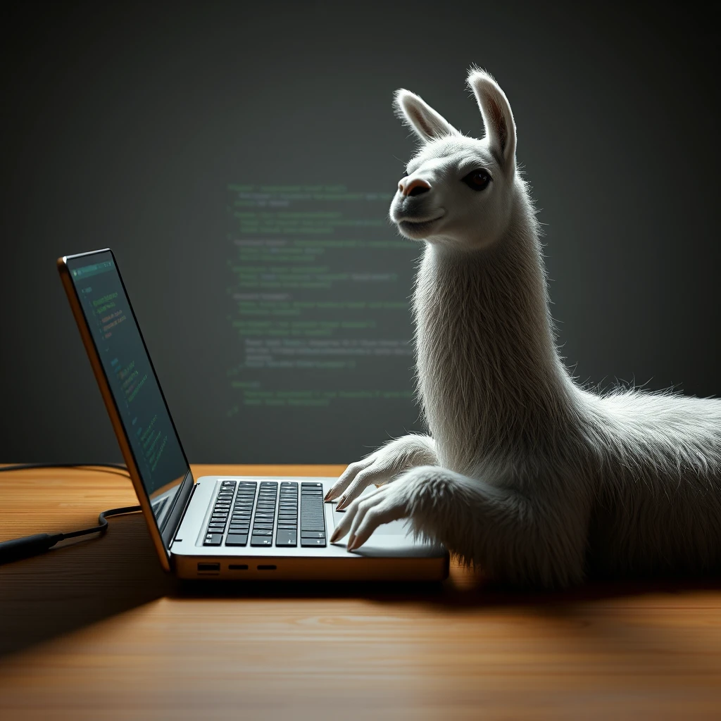 a llama coding in a linux laptop - Image