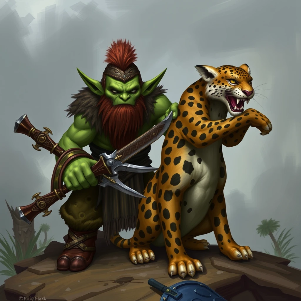 Wow Orcs hunter and leopard pet. - Image