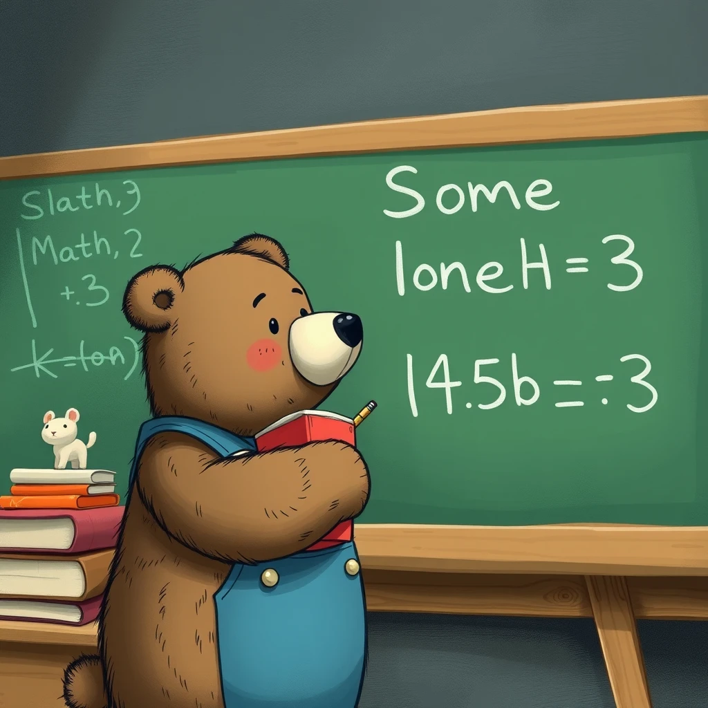 a carton bear holding a blackboard writing some math on it - Image