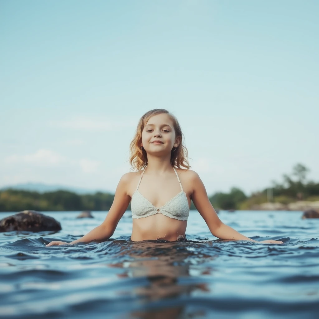 white girl bathing in the river - Image