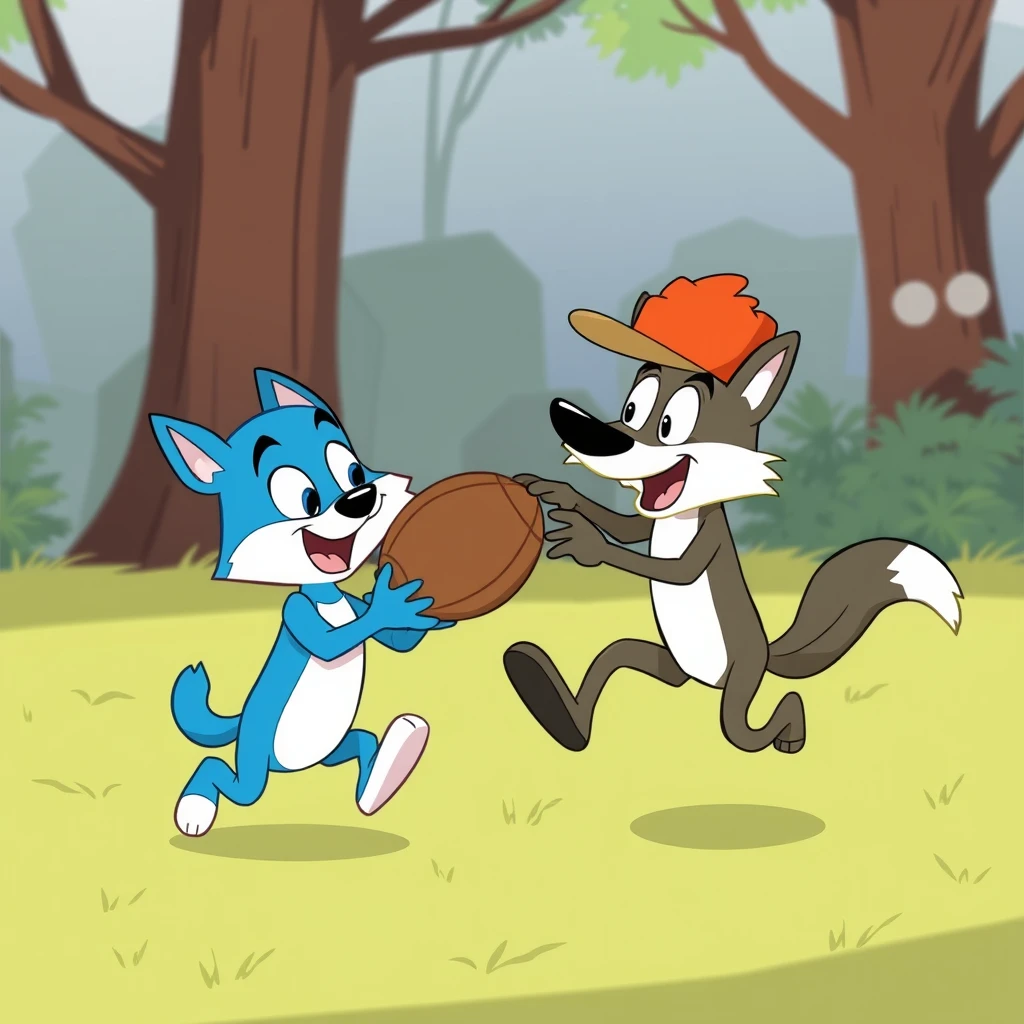 Bluey and Bandit play catch (from the Australian cartoon). - Image