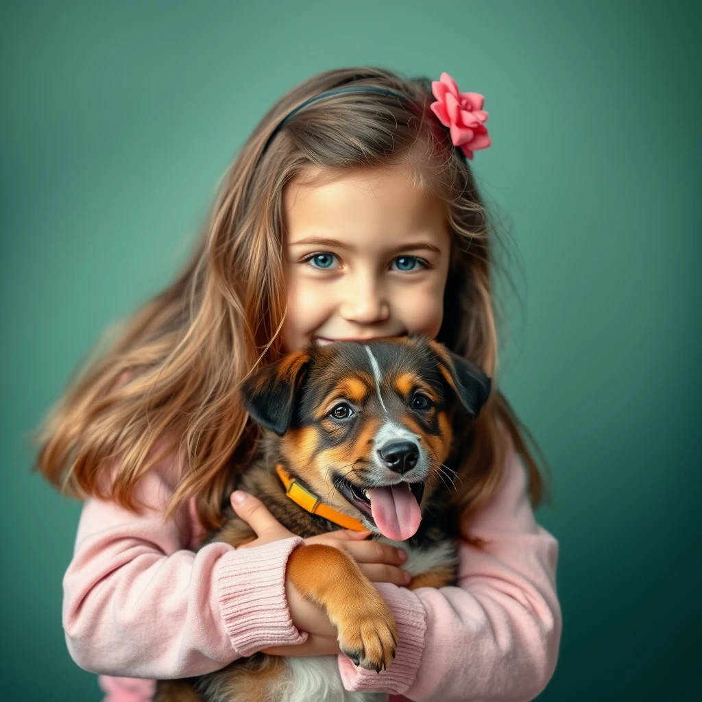 a girl with a puppy - Image