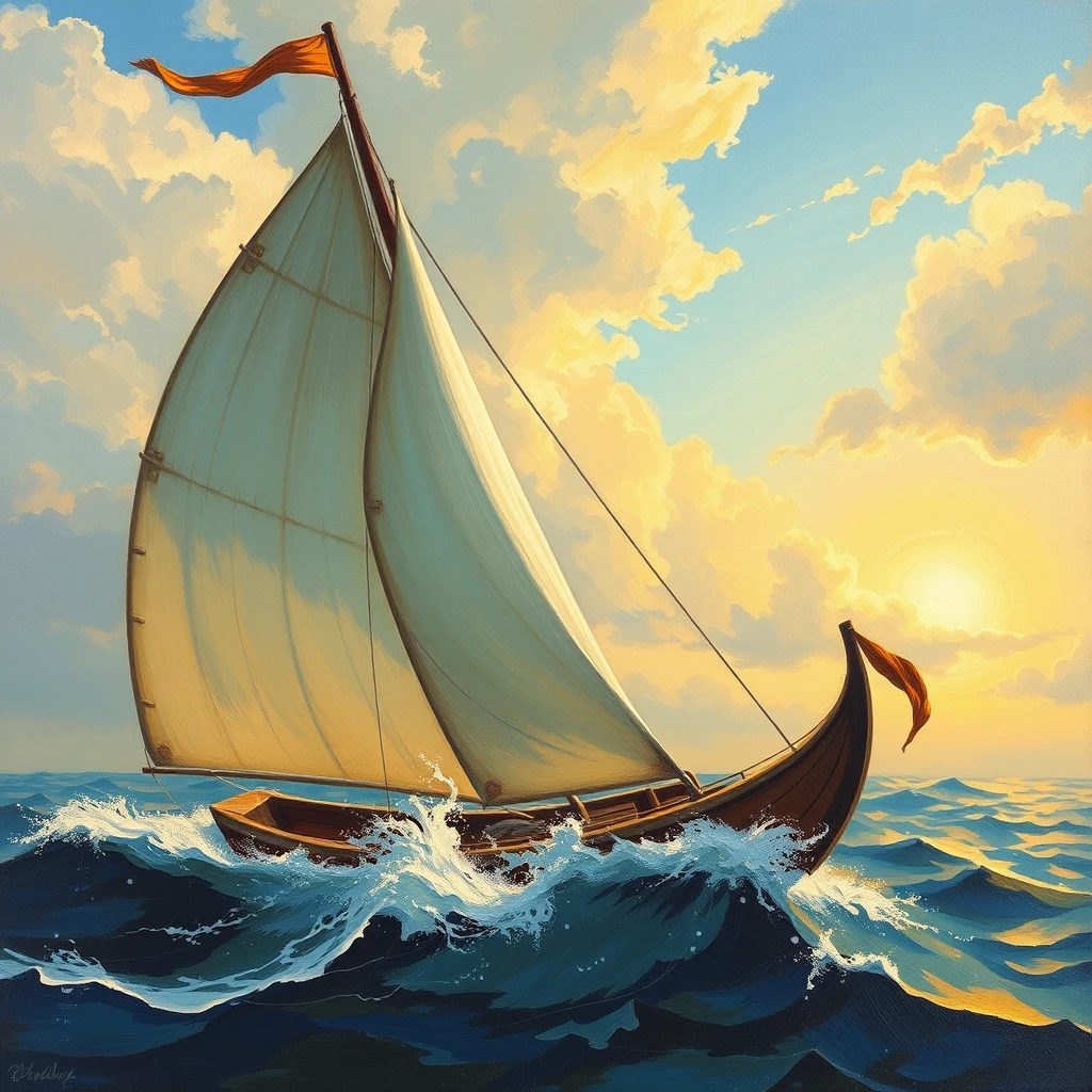 sail with the wind, olk art paintings - Image