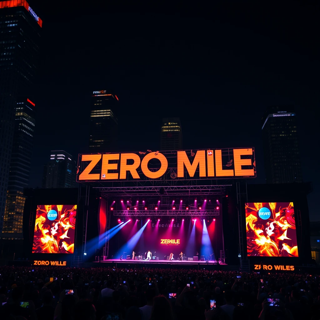 A massive concert in downtown Atlanta - the stage has large banners that read "Zero Mile".