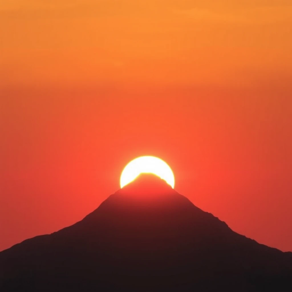 A sun back with a snow mountain at sunset.