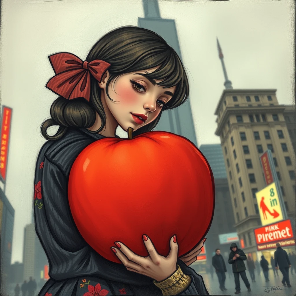 a big apple with a girl