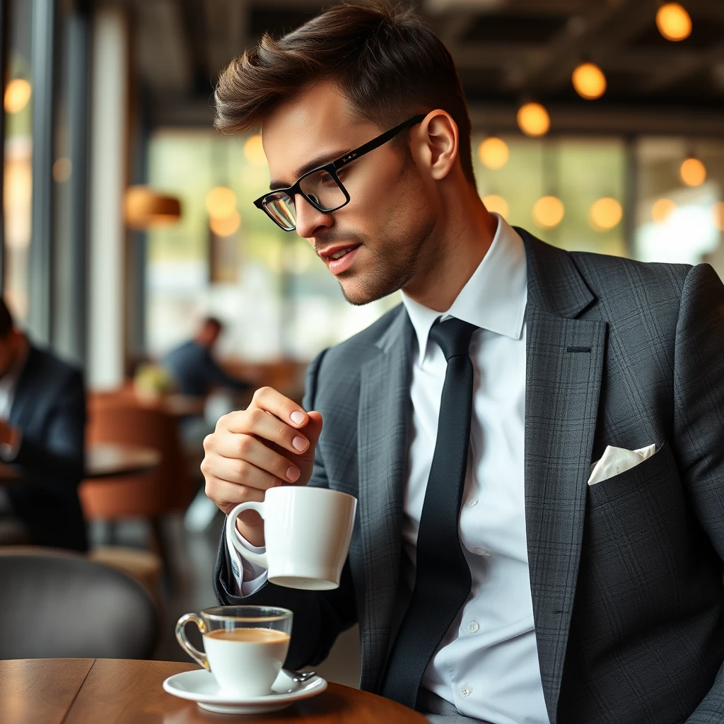 Man in suit having coffee