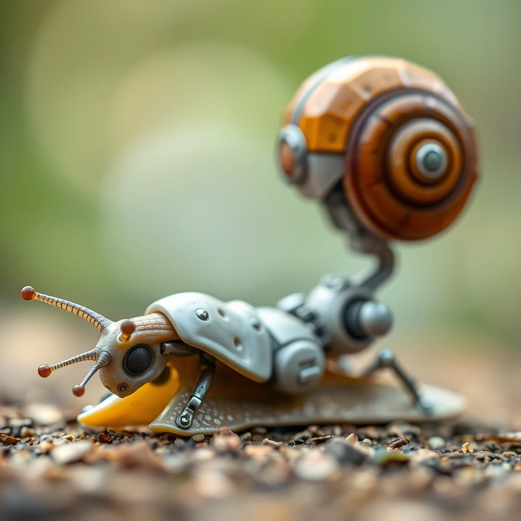 A snail modern robot, intricate detail, bokeh. - Image