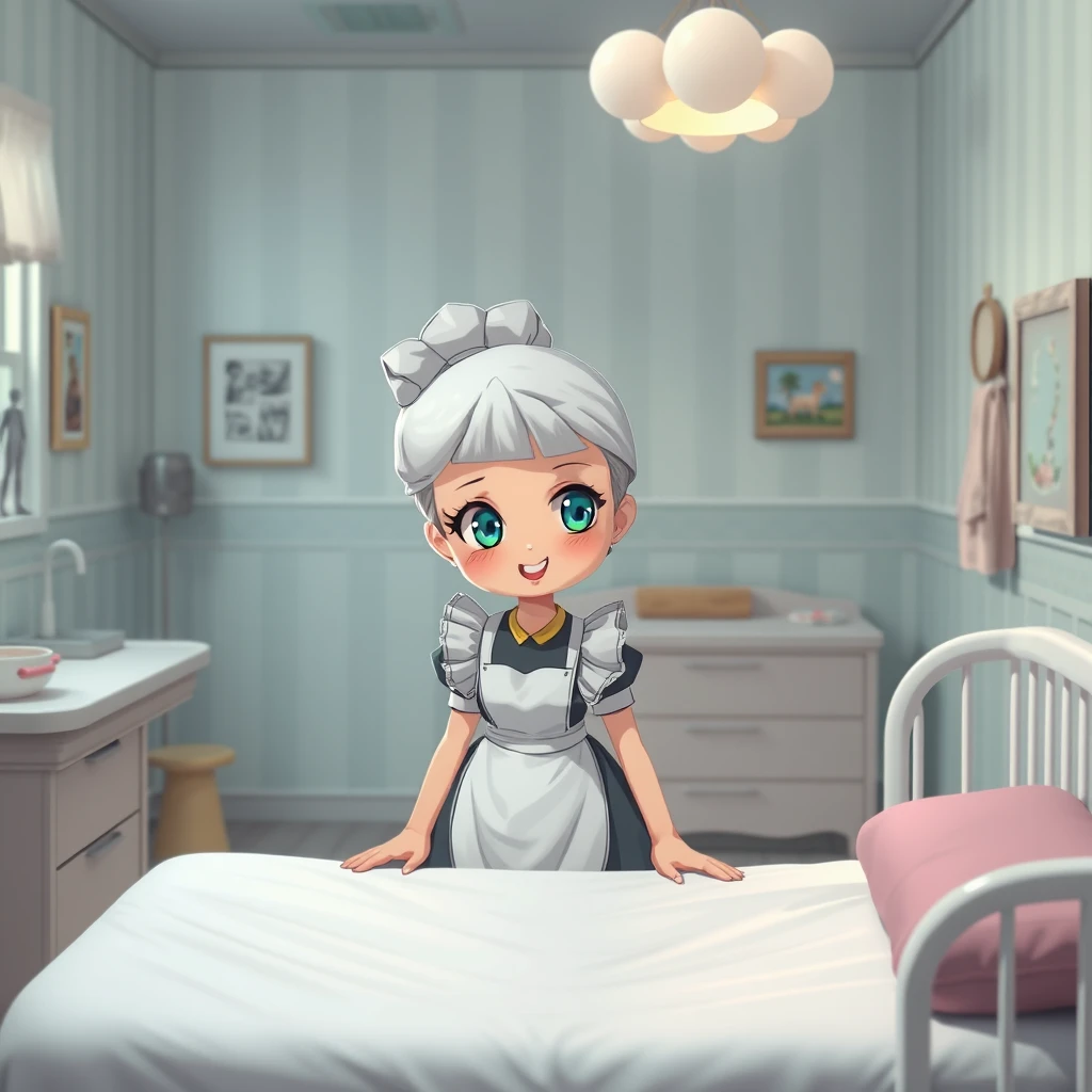 Wholesome Anime latex maid in nursery