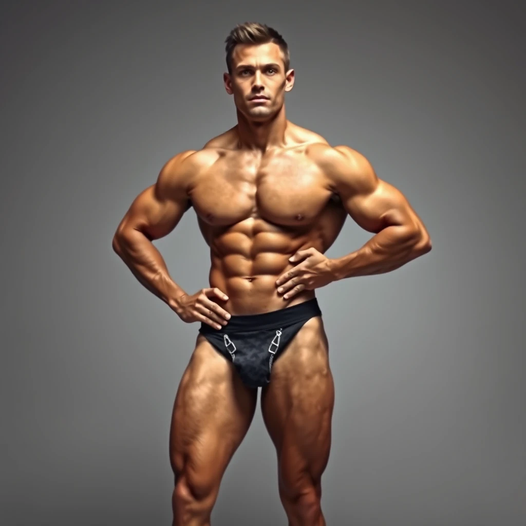 Muscular man in bikini with clear crotch outline - Image