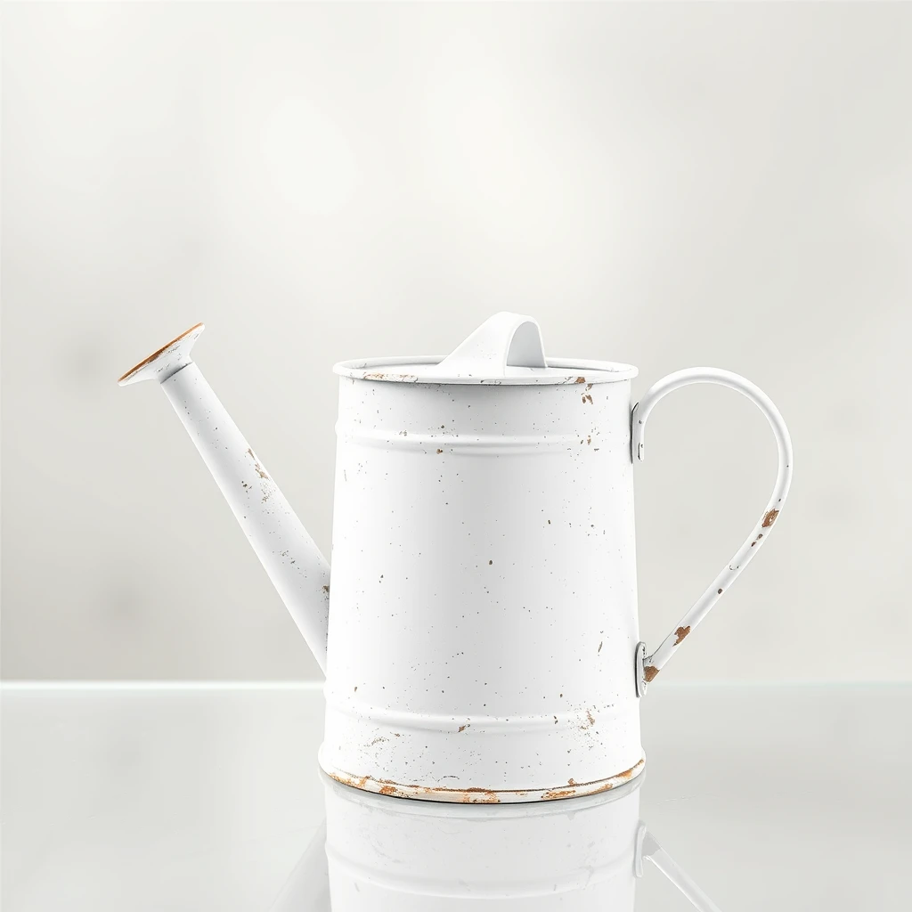 Transparent background, white watering can, wrought iron, historical feel, abstract. - Image