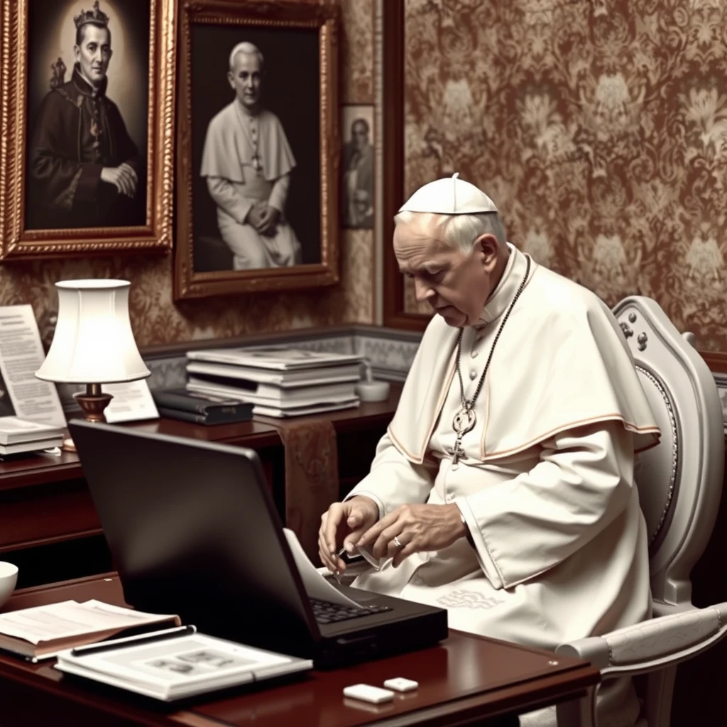 John Paul 2 is taking amphetamine on the toilet desk, Karol Wojtyła. - Image