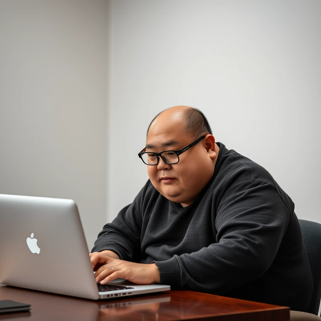 Chinese, fat, programmer, macbook - Image