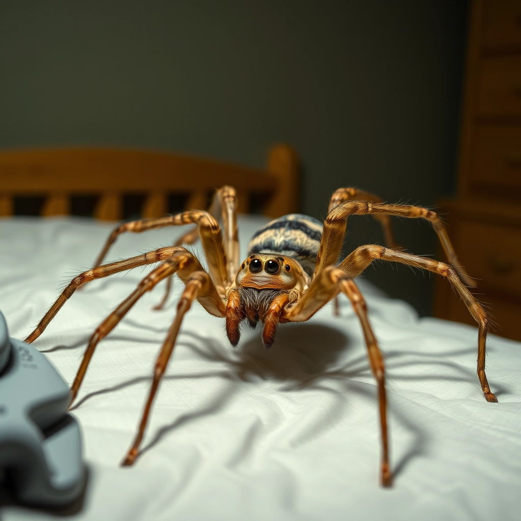 Very giant spider in the bed. - Image