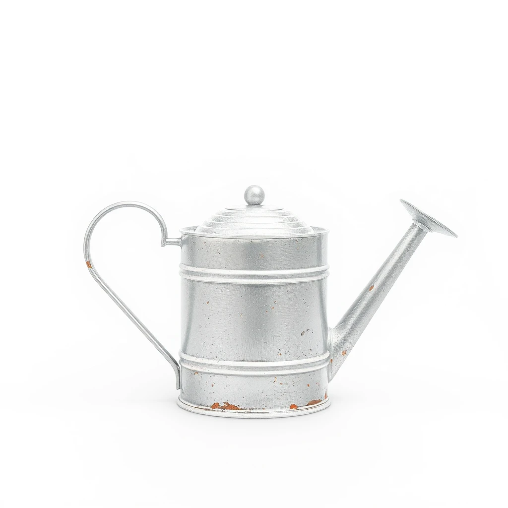 Transparent background, white watering can, ironwork, historical feeling, abstract.