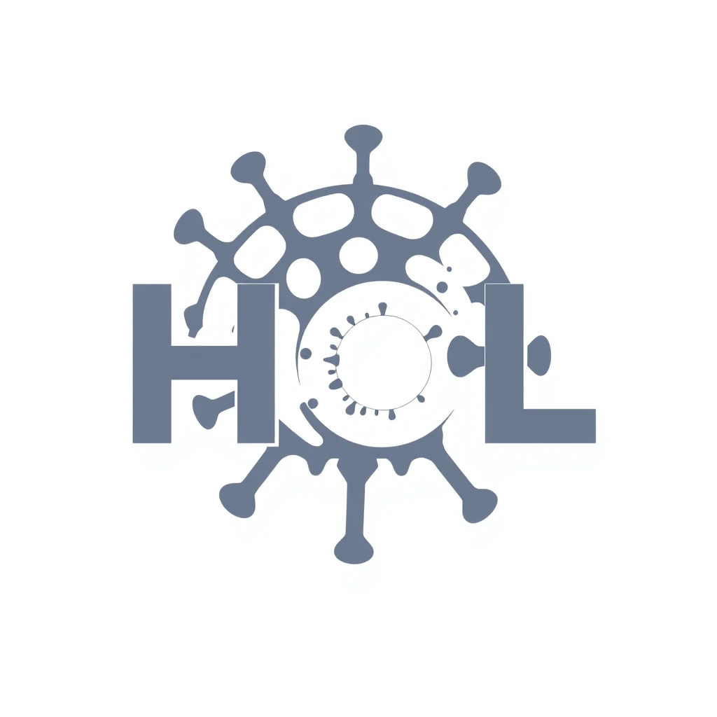 Logo for a microbiological science lab that includes the letters "HCL" - turn the C into a virus and turn the L into a cure.