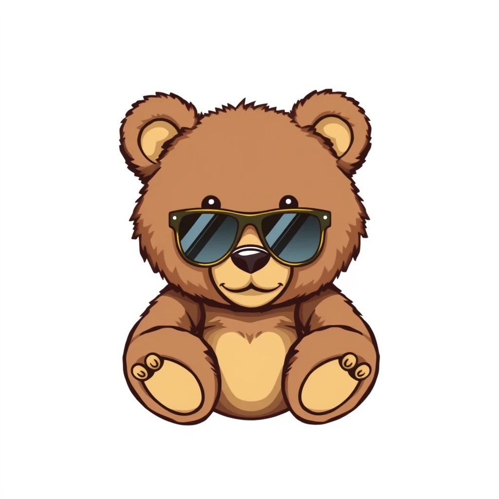 teddy bear wearing sunglass, flat 2d, vector, white background, enclosed in a circle, professional tshirt design vector