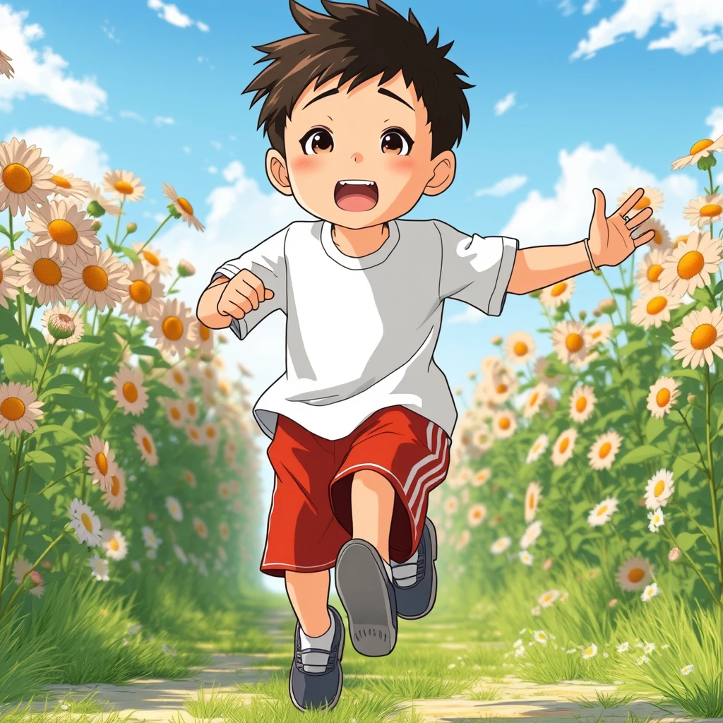 Youth, flowers, running, animation, realism, Japan, summer, a person, boys