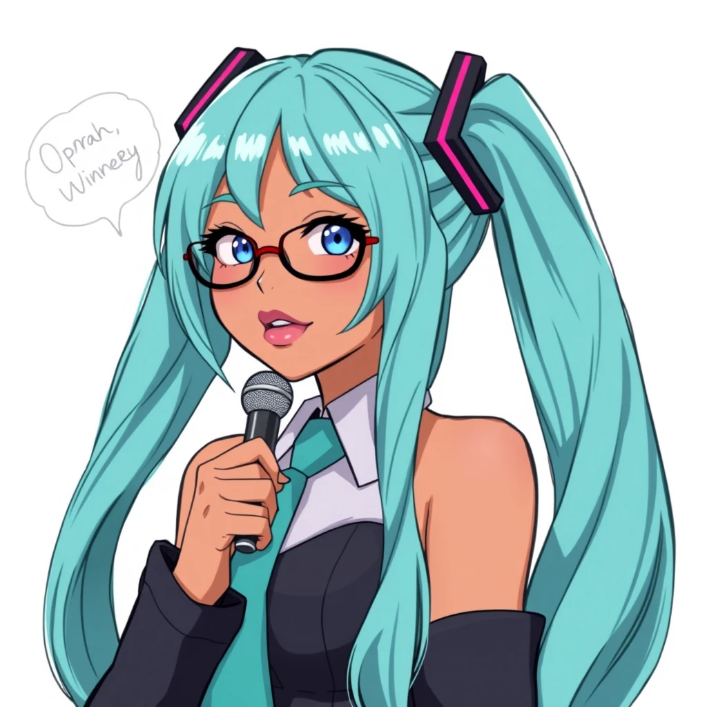 Full body Anime drawing of Hatsune Miku as Oprah Winfrey.